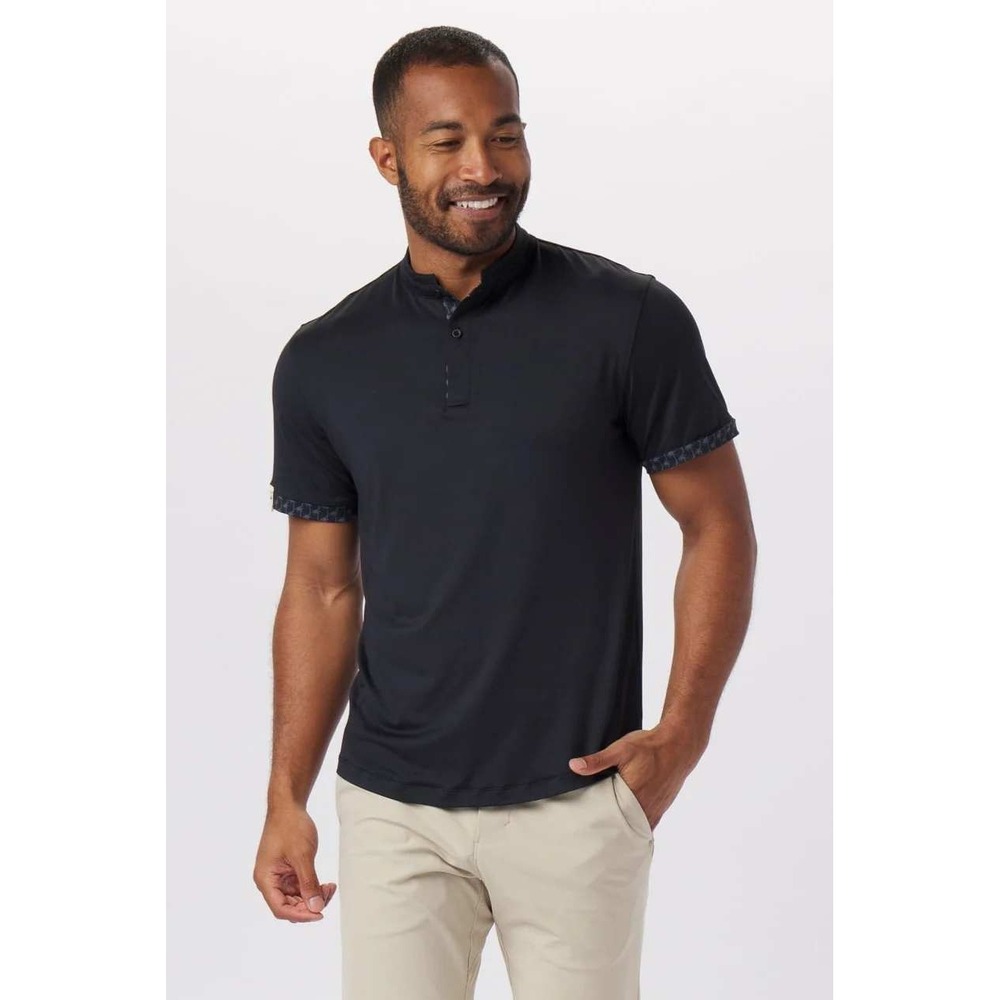 Mantra Black Catalyst Performance Polo Shirt Men XL Palm Tree Print Blade Collar